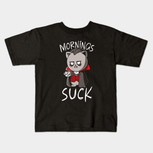 Mornings Suck Funny Vampire Halloween Morning Person Kids T-Shirt